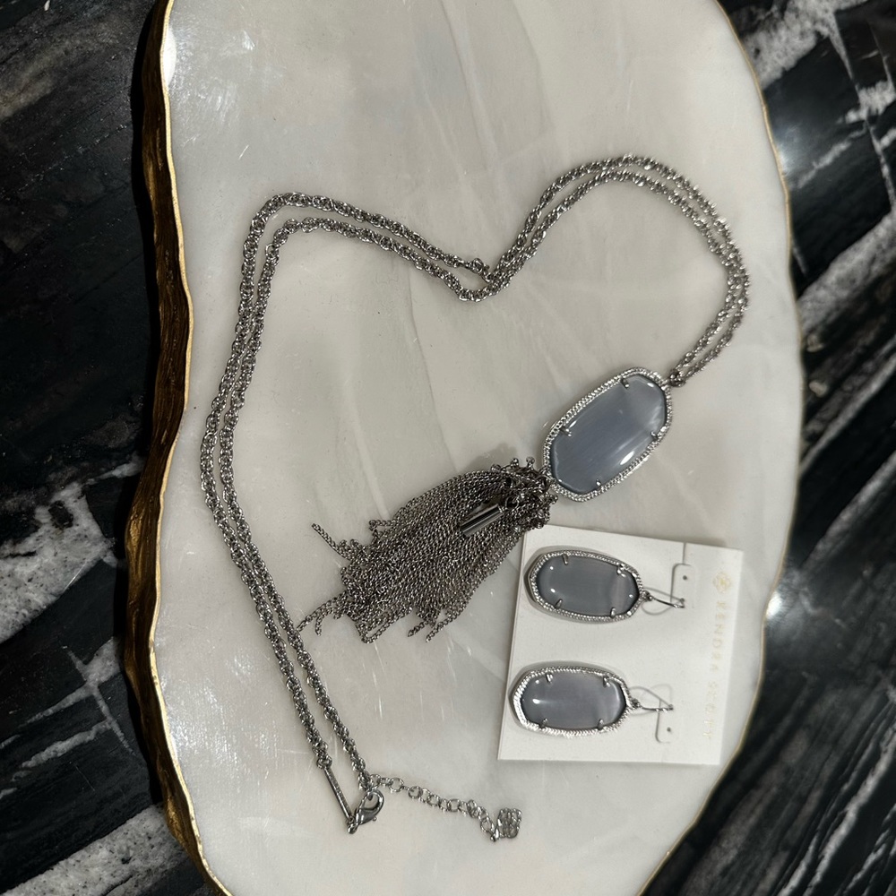 Kendra Scott Earrings & Necklace Set Silver with Gray Stones